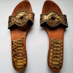 Cole Haan Women's Genuine Python Gold Slide Sandals 9.5 Snake Skin